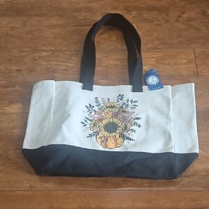 Life Is Good Sunflower Canvas Tote - Cream and Black